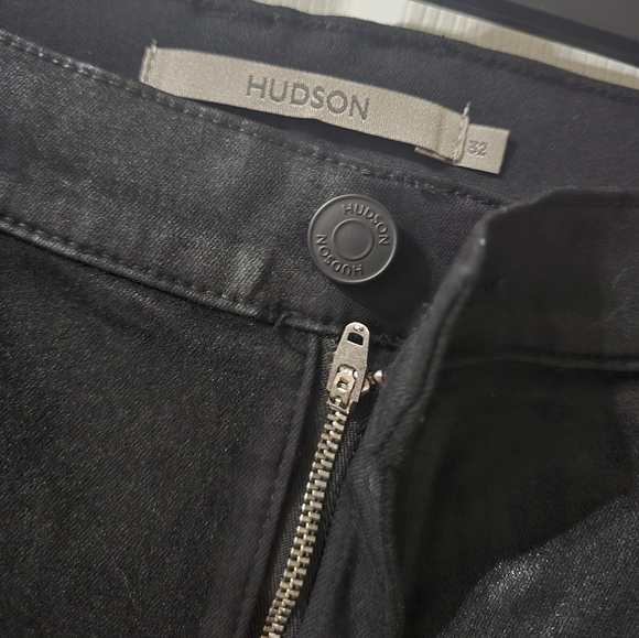 Coated Wide Leg Cargo Jeans by Hudson, Black Leather Effect, High Waist, EUC! - Picture 13 of 15